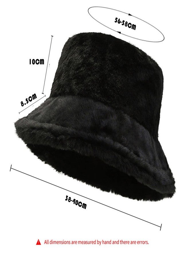 TZ Promise Women Plush Fluffy Bucket Hat Warm Lining Winter Faux Fur Cozy Wide Brim Winter (Black) - Image 5